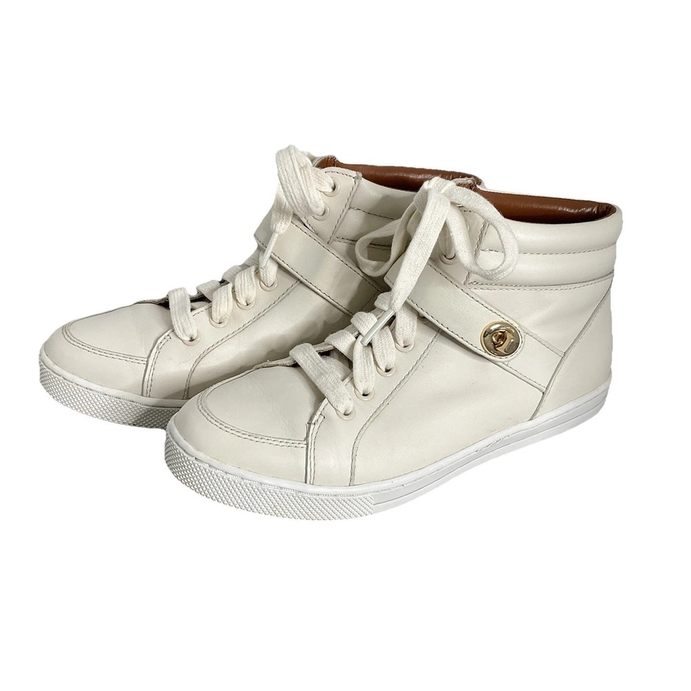 Coach Pembroke Off White Leather High Top Sneakers Turnlock Gold Hardware 7.5B - Picture 6 of 10